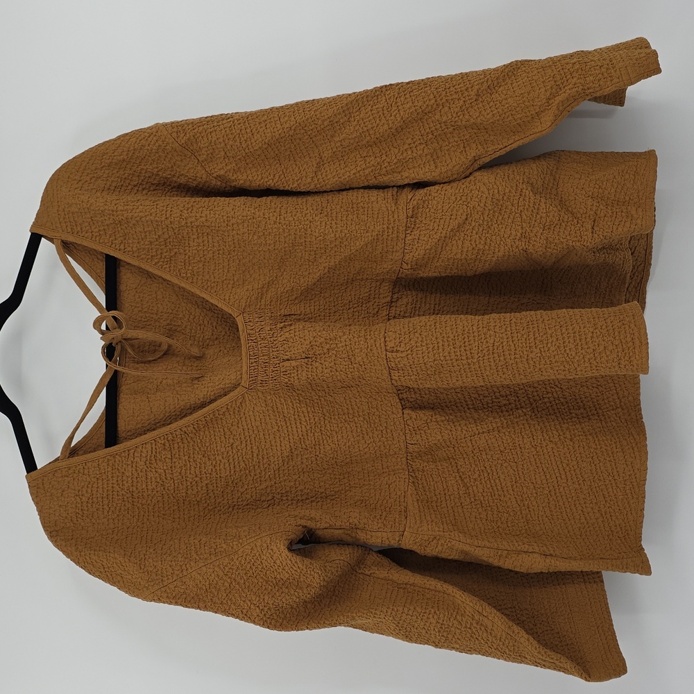 Madewell Brown Boxy Peplum Blouse Long Sleeeves Size L - Picture 4 of 9